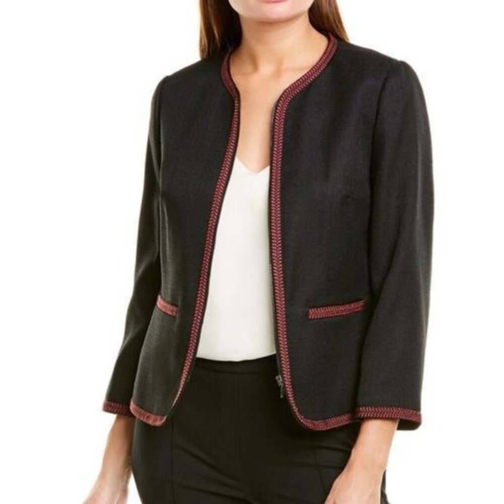 Anne Klein Braided Trim Collarless Jacket Blazer 12